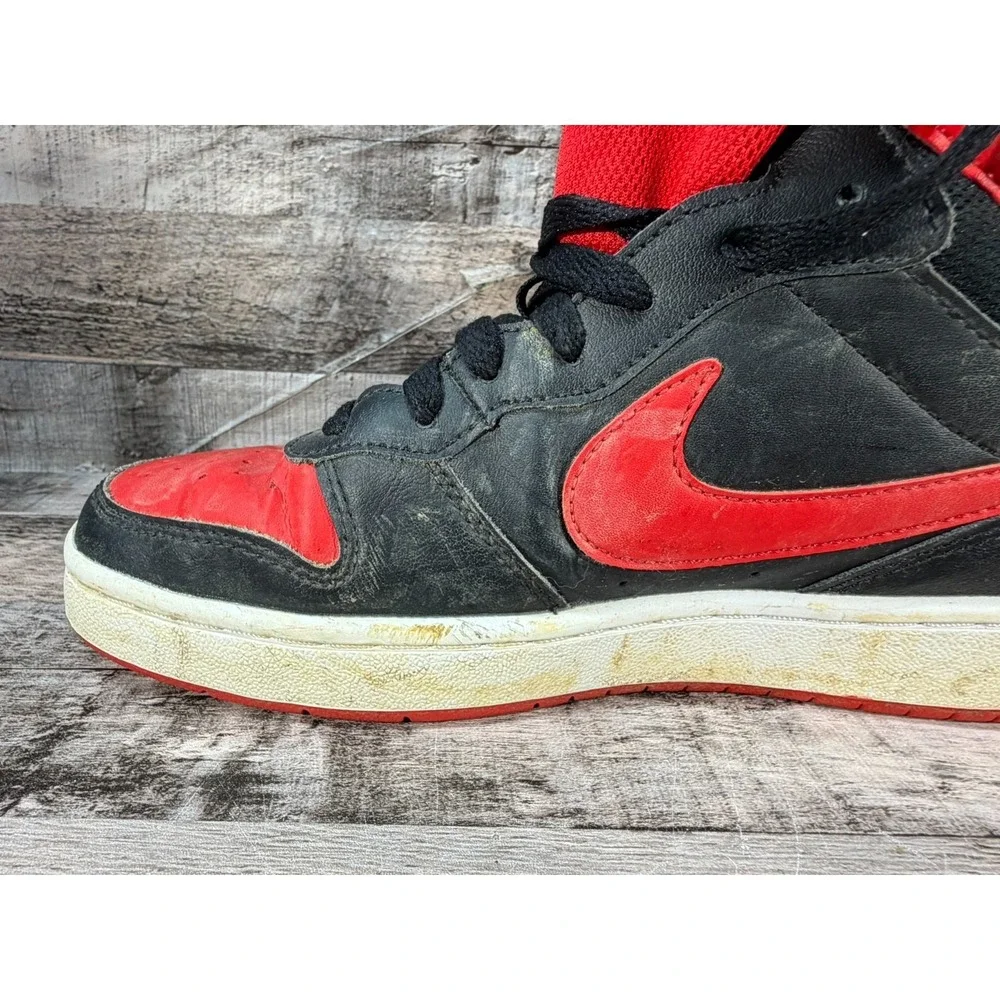 Nike Boys Court Borough Mid 2 GS CD7782-003 Black Red White Sneaker Shoes Sz 6Y